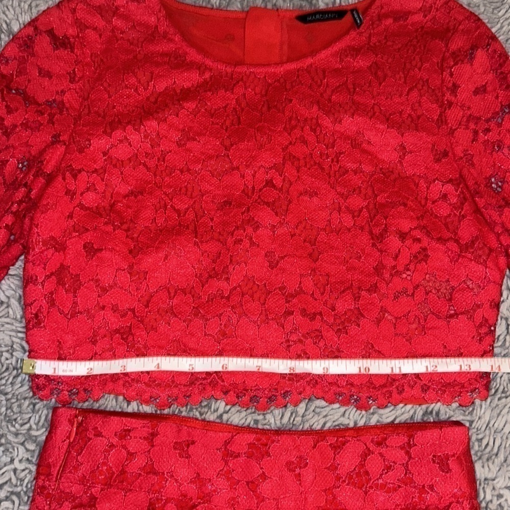 Marciano Red Hot Rebelle Metallic Lace Piya Long Sleeve Crop Top + Skirt Set - Picture 15 of 16